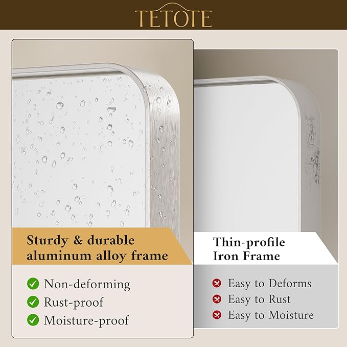 TETOTE 72 x 36 Inch Brushed Nickel Bathroom Mirror - Image 3