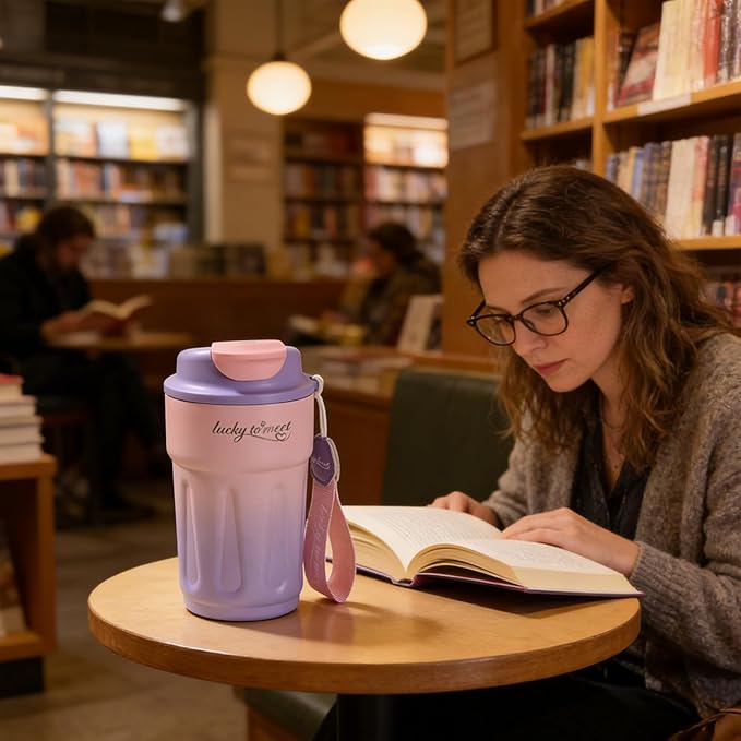 14oz Insulated Tumbler With Lid and Straw, Purple Stainless Steel Thermal Coffee Mug, Leakproof Cup for Hot & Cold Beverages, Car Cup Holder Friendly, for Coffee, Lced Tea, Water