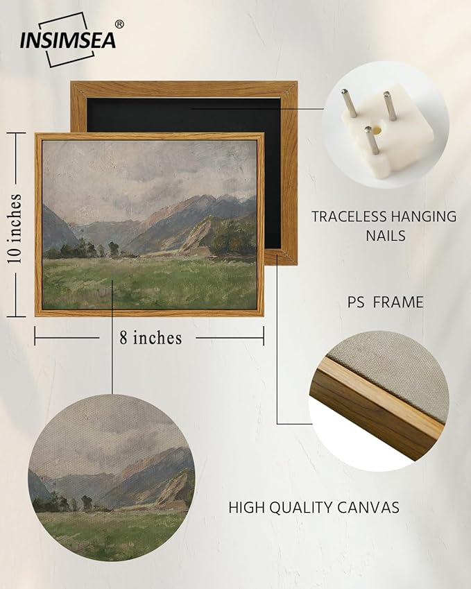 InSimSea Framed Canvas Wall Art Vintage Decor, Room Eclectic Decor, Prairie and - Image 3