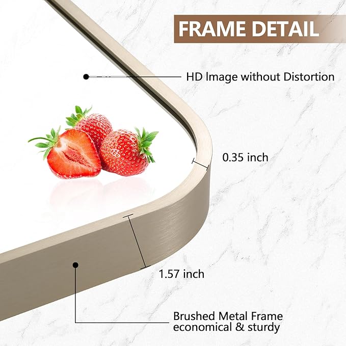 24x36 Inch Brushed Nickel Bathroom Mirror, Framed Rectangle Mirror - Image 4
