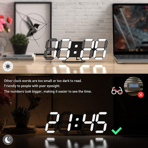 3D LED Clock Desk Alarm Clock Wall Clock - Image 2