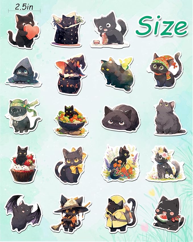 AOWDIAO 100 Pcs Black Cat Stickers Cute Cat Gifts Vinyl Cat Sickers for Water Bottles Laptop
