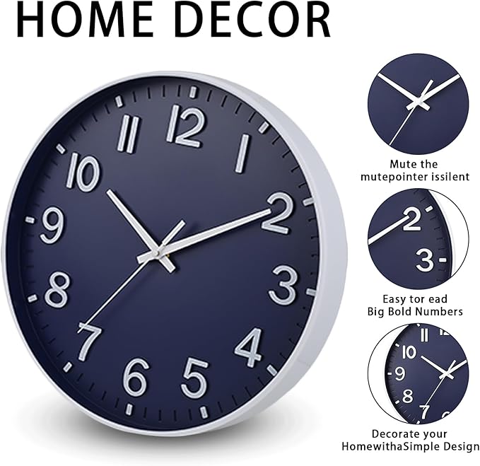 HZDHCLH Wall Clocks Battery Operated, Wall Clock Navy Blue, 14 inch Wall Clock - Image 4