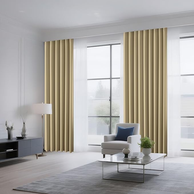 CUCRAF Beige Blackout Curtains 108 inch Length 2 Panels Set, Rod Pocket Room - Image 8