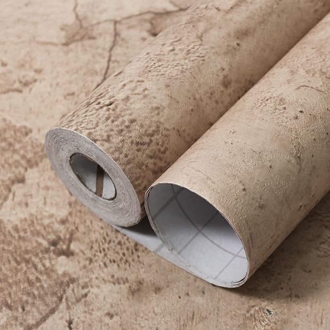 Beige Concrete Wallpaper 15.9in X 180in, Cement Contact Paper 3D Matte Textured by WAPANE