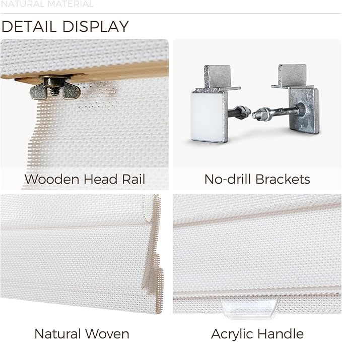 TWOPAGES Natural Woven No Drill Roman Shades, Custom Cordless Light Filtering - Image 5