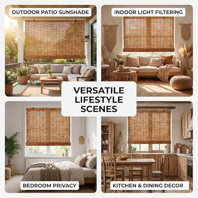 Bamboo Roman Shades for Windows 27 inch 30 inch 34 inch 46 inch Cordless Bamboo - Image 3