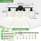 4-Light Bathroom Light Fixtures, Matte Black Modern Vanity Lights Over Mirror - Image 9
