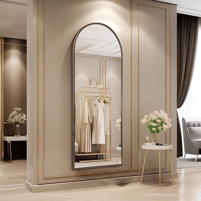 Large Arched Full Length Mirror, Arch Bathroom Wall Mirrors Metal Aluminum - Image 2