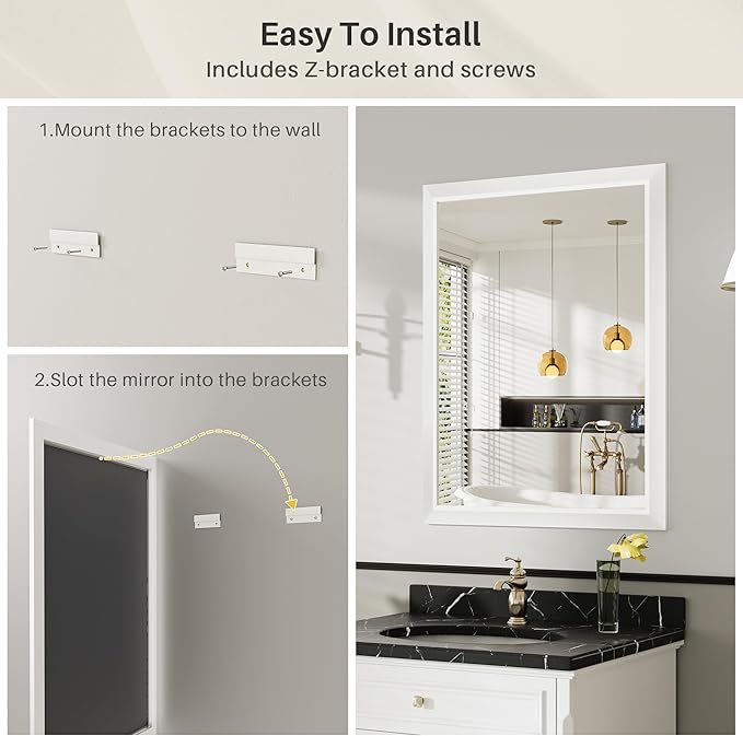 36x32 Inch White Bathroom Mirror - Image 7