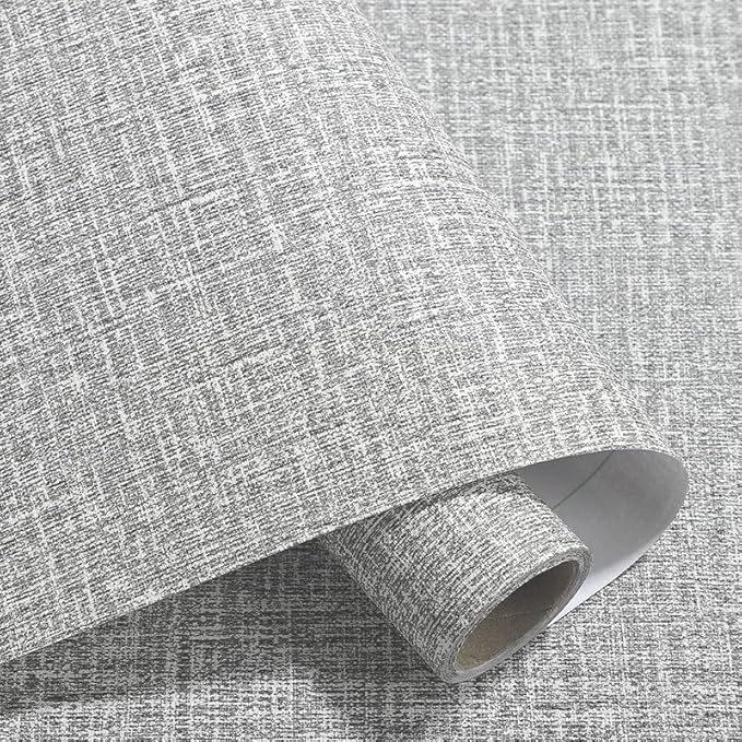 Yancorp 10ft Textured Fabric Gray Wallpaper Faux Grasscloth Grey Peel and Stick - Image 2