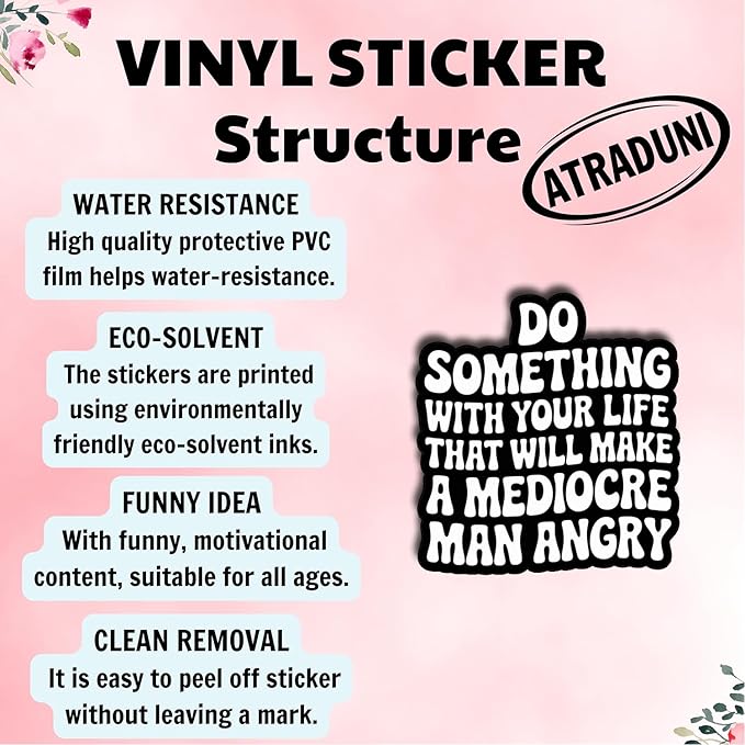 (3Pcs) Do Something with Your Life That Will Make A Mediocre Man Angry Stickers Feminist Empowerment Quote Motivational Gifts Waterproof Vinyl Decals for Laptop Water Bottle Size 3" x 2.5"