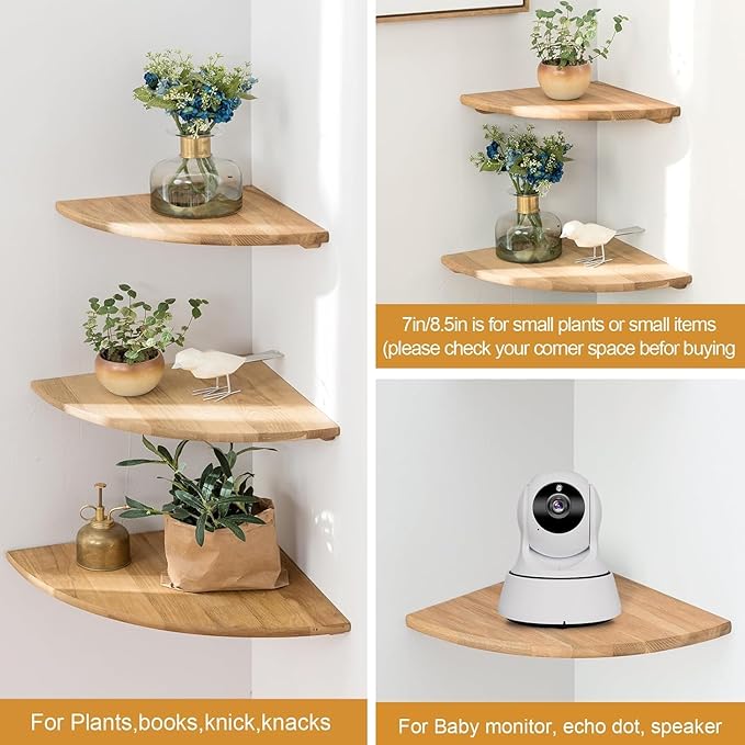 Corner Shelf, Solid Oak Wood Floating Corner Shelf Wall Mount Round End - Image 4