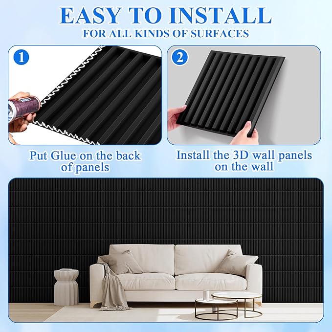 Nuanchu 60 Pcs 3D Slat Wall Panels, Paintable Waterproof Textured Tiles - Image 3