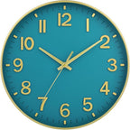 HZDHCLH Teal and Gold Wall Clocks Battery Operated 12 inch Silent Non Ticking by HZDHCLH