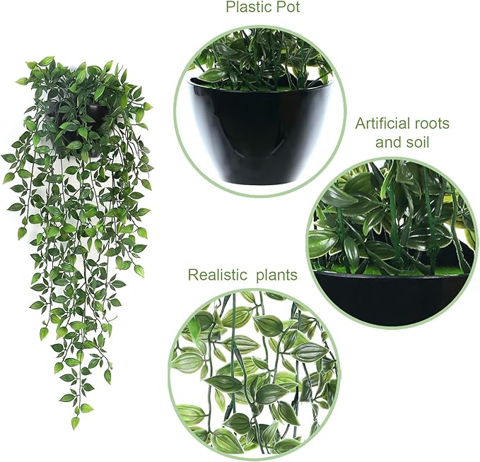 Artificial Hanging Plants, 1 Pack Fake Wall Plants, Faux Mandala Vines Potted - Image 2