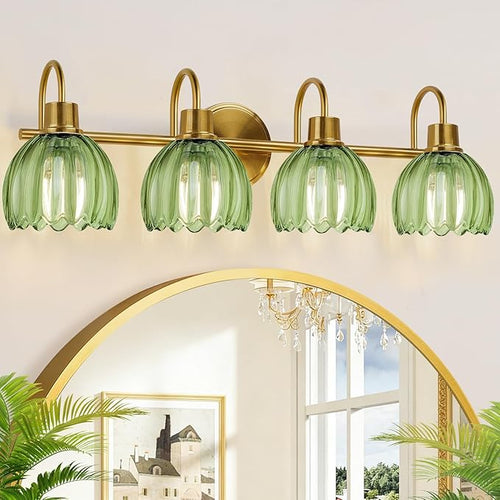 4-Light Bathroom Light Fixtures, Vintage Bathroom Vanity Lighting Fixtures Over by Meybiok