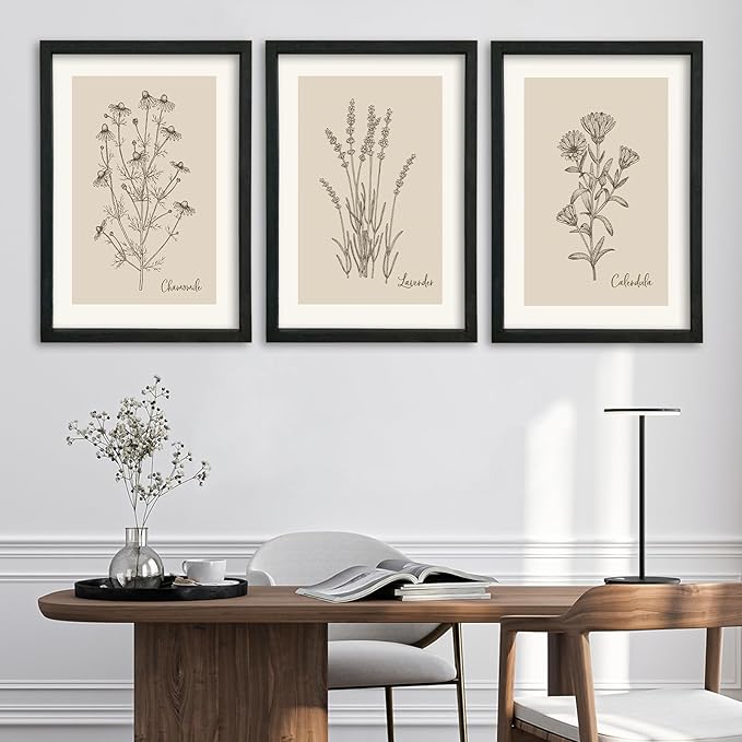 YWJKWLGS Vintage Botanical Wall Art 16x24 Inch Set Of 3 Wooded Framed - Image 7