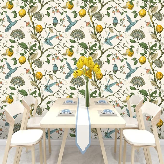 Blue Bird Self Adhesive Wallpaper Fresh Lemon Tree Peel and Stick Wallpaper - Image 4