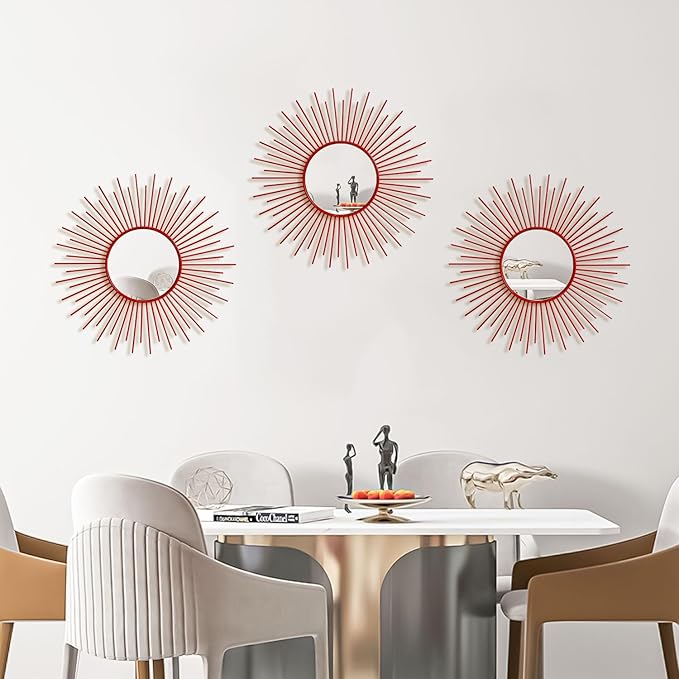 3 Pack Metal Mirrors for Wall Sunburst Wall Mirrors Home Décor Decorative - Image 3