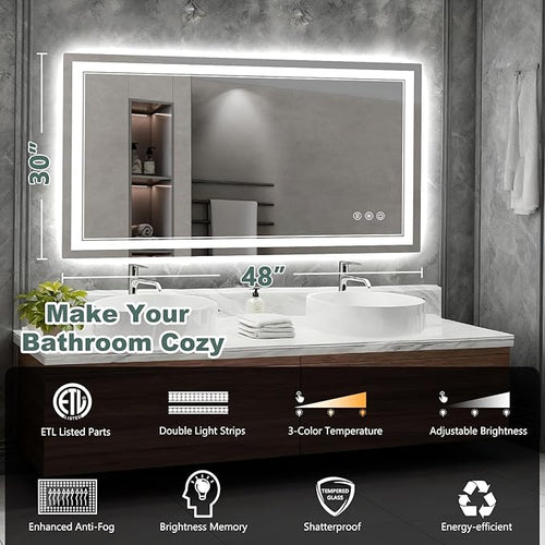 48x30 Inch LED Bathroom Mirror - Image 2