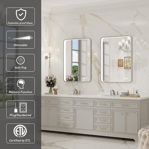 28x36 Inch LED Mirror for Bathroom, Brushed Sliver Metal Frame Lighted Vanity - Image 2