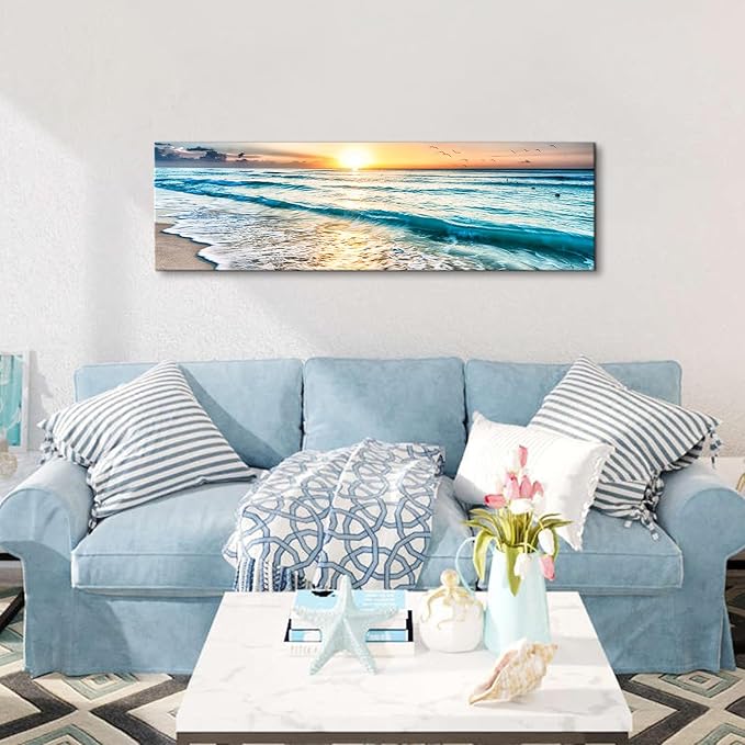 Sunrise Ocean Beach Canvas Wall Art Coastal Room Decor Nature Pictures - Image 5