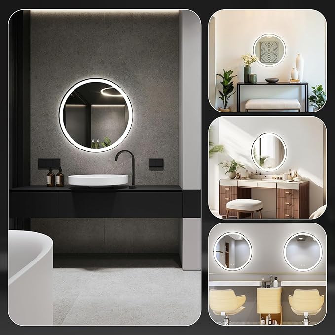 NEWBULIG 28 Inch Round LED Bathroom Wall Mirror - Image 8
