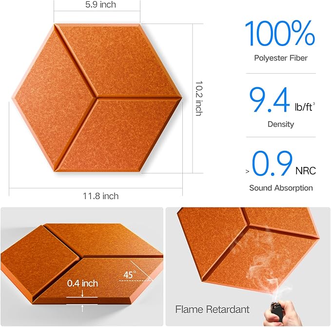8 Pack Self-Adhesive Acoustic Panels 12" X 10" X 0.4" - Image 3