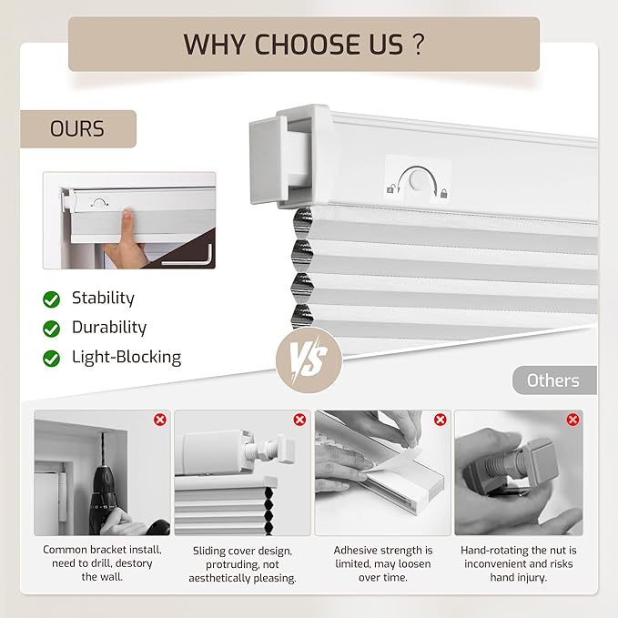 Grandekor No Drill No Tools Cordless Cellular Shades, 31.5" W x 64" H, UV - Image 5