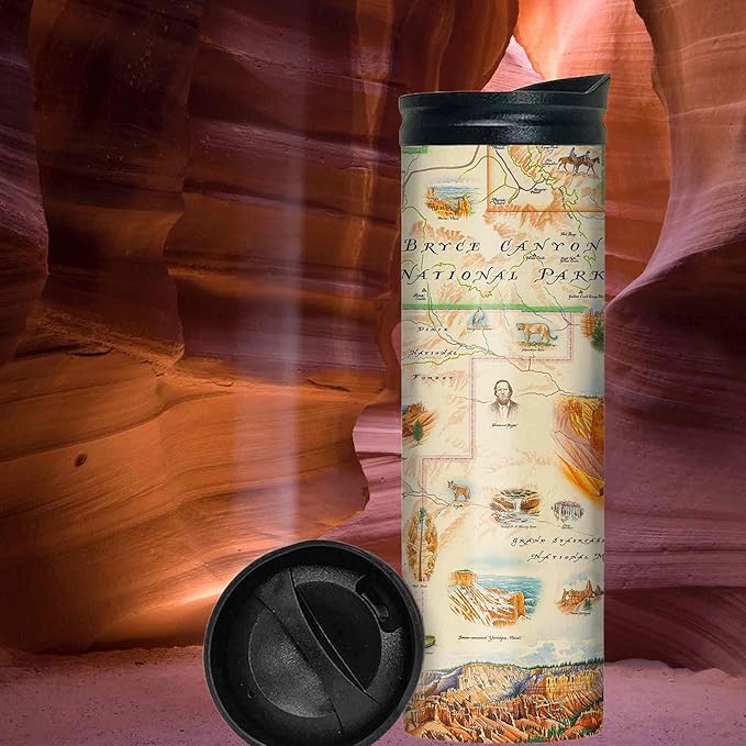 Xplorer Maps Bryce Canyon National Park Map 16 Oz Travel Drinkware with Spill-Resistant Lid - Stainless Steel Vacuum Insulated Coffee Tumbler