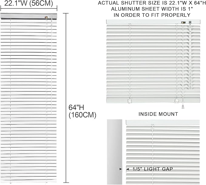 YIIBAII Mini Blinds Suitable for 22.5" W x 64" H Windows 1" Aluminum Horizontal - Image 6