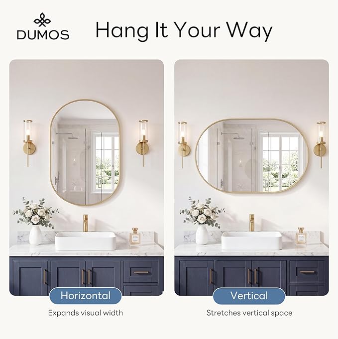 DUMOS 24" x 36" Oval Bathroom Mirror, Tempered Glass, Morden Vanity Mirror - Image 4