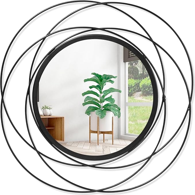 Wall Mirror Mounted Black Small Round Decorative Mirrors, Circle Metal Art by HLFMVWE