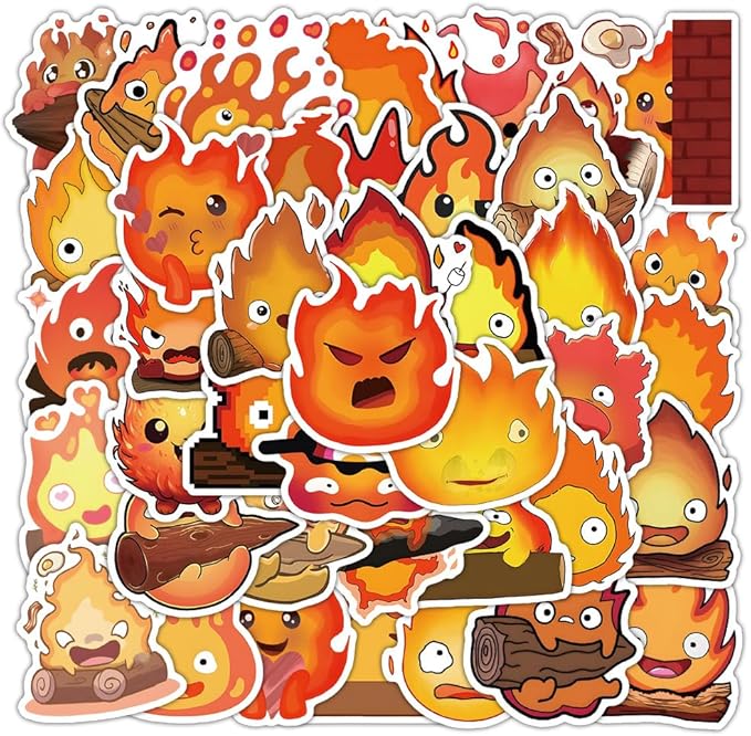 Flame Stickers 50 Pcs Vinyl Funny Cute Sticker for Laptop Water Bottle Motorcycle Computer Car Scrapbook Skateboard Snowboard Luggage,Waterproof Cartoon Small Flame Decals for Teens Girls Adults