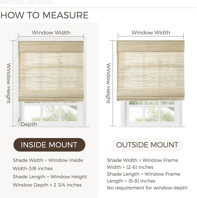TWOPAGES Woven Bamboo Cordless Roman Shades, Custom No Drill or Motorized Blinds - Image 6