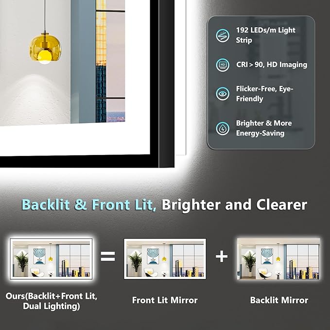 84x32 Black Framed LED Bathroom Mirror - Image 4