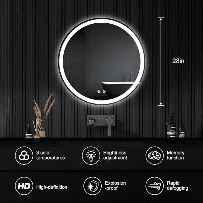 Sweetcrispy 36-Inch Round LED Bathroom Backlit Mirror - Image 2