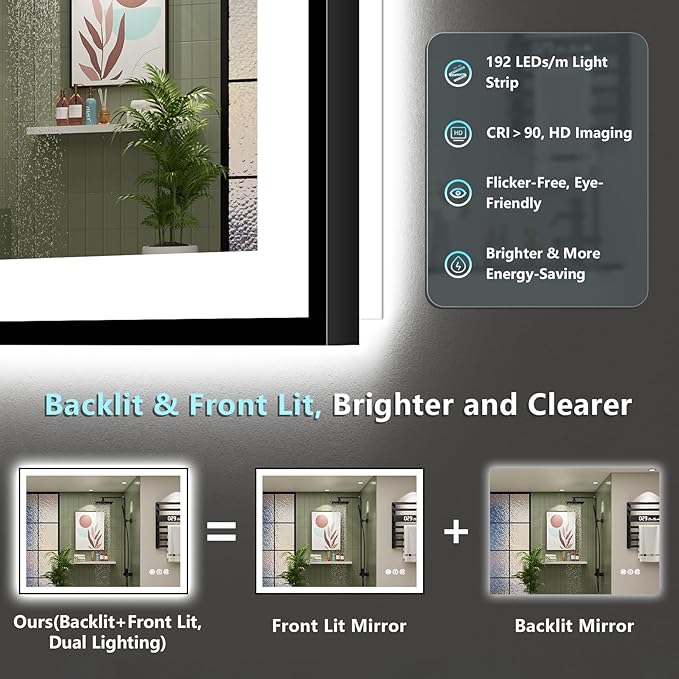 48x38 Black Framed LED Bathroom Mirror - Image 4