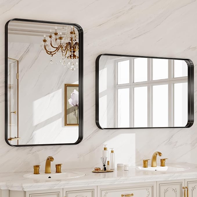 48X32 Inch Metal Black Framed Bathroom Mirror - Image 7