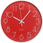 Wall Clock 12 Inch Non-Ticking Silent Modern Simple Style Round Decor Clock Red by BAKBRAND
