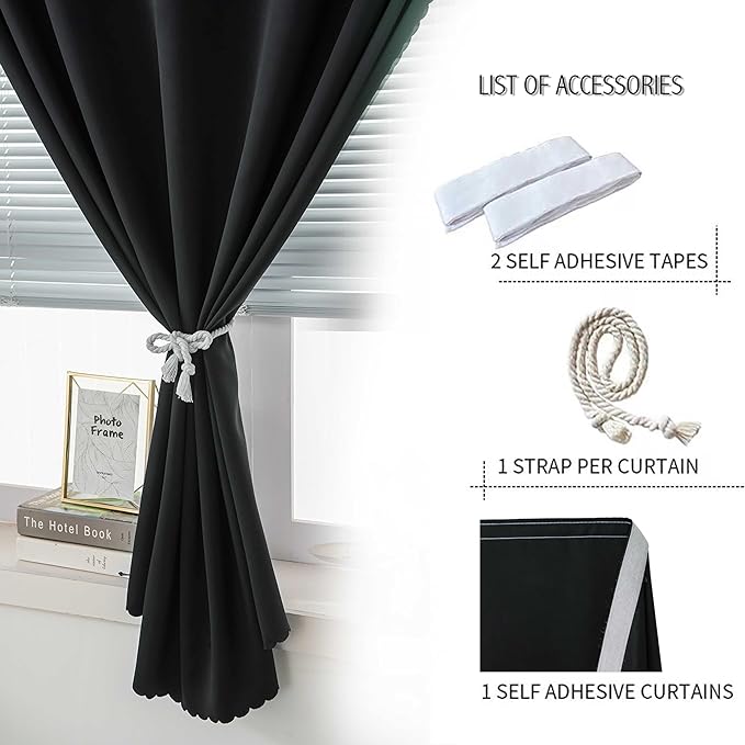 Thermal Blackout Curtains with Self-Adhesive Tape, No Rod No Drill Easy Install - Image 7