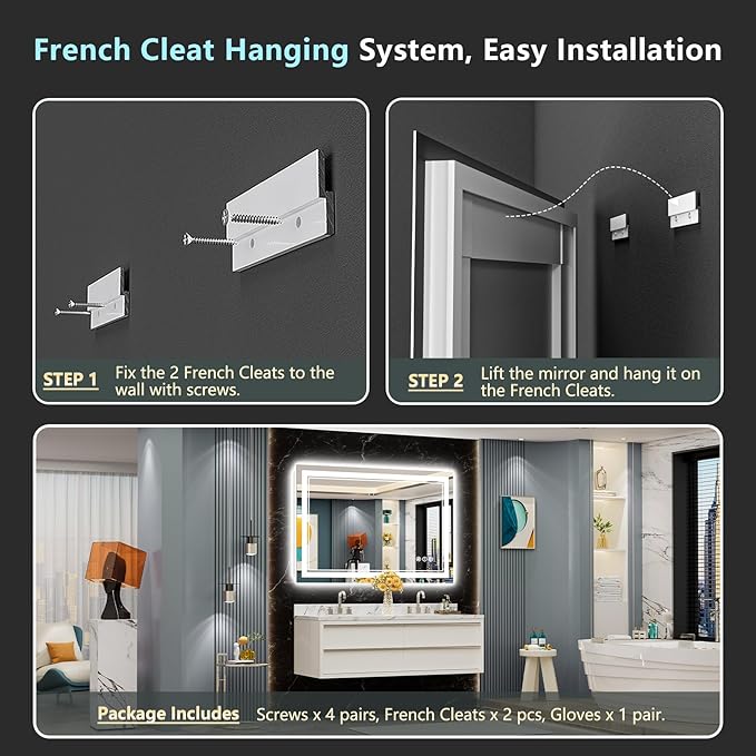 48x28 LED Bathroom Mirror with Lights, Backlit and Front Lit Anti-Fog Lighted - Image 9