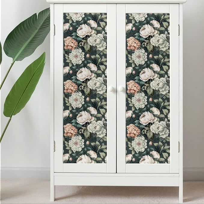 Dark Green White Peonies Vintage Floral Peel and Stick Wallpaper Wall Decor - Image 5