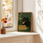 Funny Black Cat Wall Art Whimsical Black Cat Eating Pizza Wall Decor Cute - Image 2