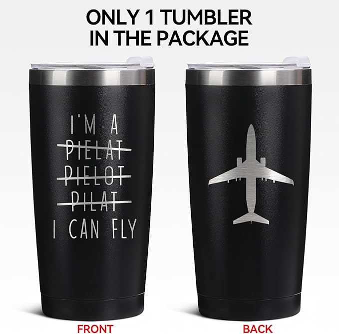Pilot Gifts – Laser Engraved Aviation Mug for Pilots & Flight Attendants - Airplane-Themed Gift for Men, Christmas & Birthday, 20oz Stainless Steel Travel Tumbler with Lid & Straw