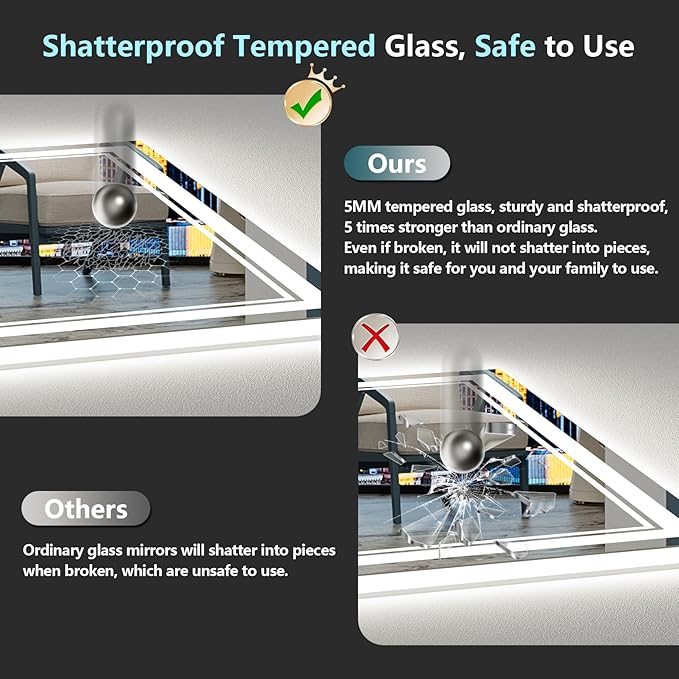 40x30 LED Bathroom Mirror with Lights, Backlit and Front Lit, Anti-Fog Lighted - Image 7
