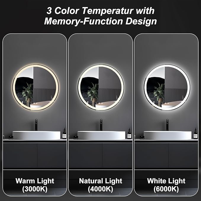 Sweetcrispy 24-Inch Round LED Bathroom Backlit Mirror - Image 5