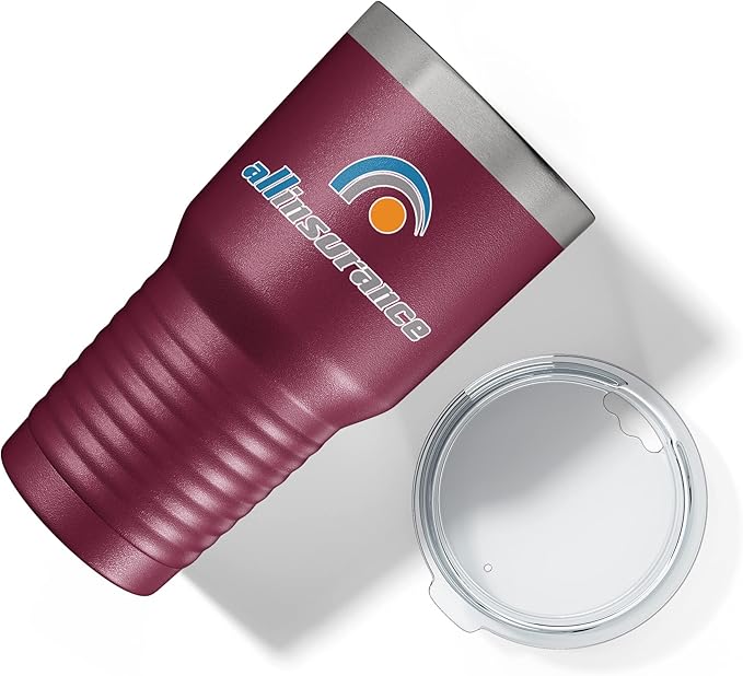 Personalized 30oz (17 Colors) Printed Insulated Stainless Steel Powder Coated Tumbler with Lid - Custom Bulk Promotional Items with your Logo - Bulk Company Small Business Party Favors (Maroon)