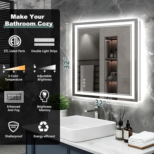 32x32 Inch LED Bathroom Mirror - Image 2